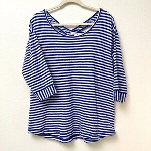 T by Talbots Scoop Neck 3/4 Sleeve Blue White Stripes Blouse Styled Back 1X